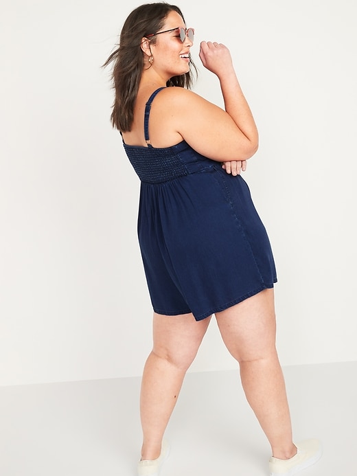 Image number 2 showing, Chambray Plus-Size Cami Romper -- 3.5-inch inseam