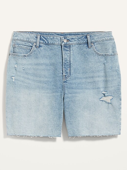Image number 4 showing, Extra High-Waisted Secret-Slim Pockets Sky Hi Straight Plus-Size Button-Fly Cut-Off Jean Shorts -- 7-inch inseam