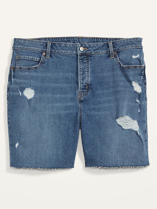Image number 4 showing, Extra High-Waisted Secret-Smooth Pockets Sky Hi Plus-Size Button-Fly Jean Shorts -- 7-inch inseam