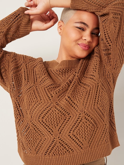 View large product image 1 of 1. Lightweight Pointelle Boat-Neck Sweater