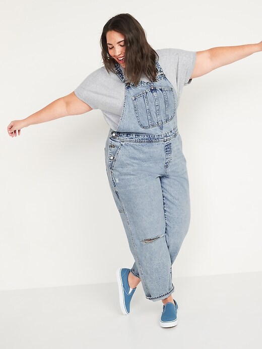 Image number 1 showing, Slouchy Straight Ripped Workwear Plus-Size Jean Overalls