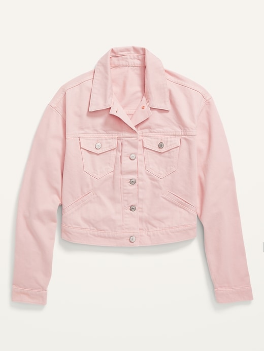 View large product image 1 of 1. Cropped Pink Jean Jacket for Women