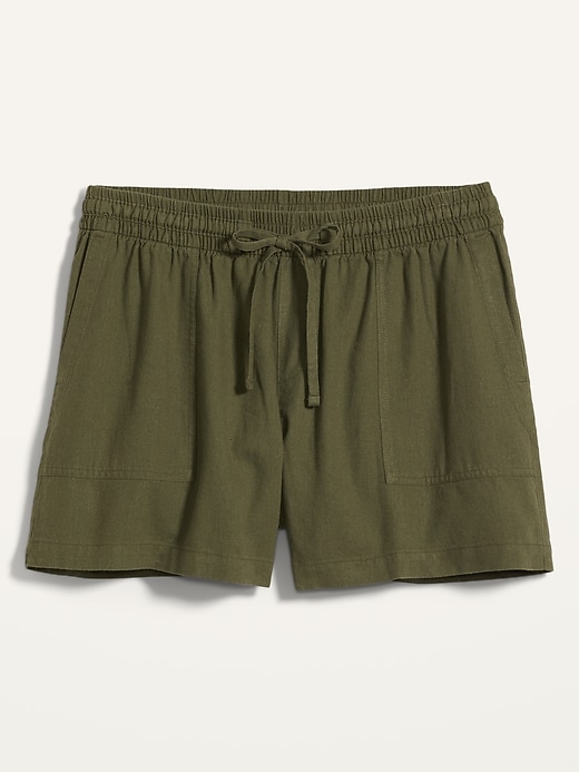 View large product image 2 of 2. High-Waisted Linen-Blend Tie-Front Plus-Size Utility Shorts -- 5-inch inseam