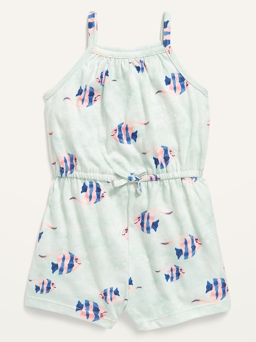 View large product image 1 of 2. Sleeveless Fish-Print Jersey Romper for Baby