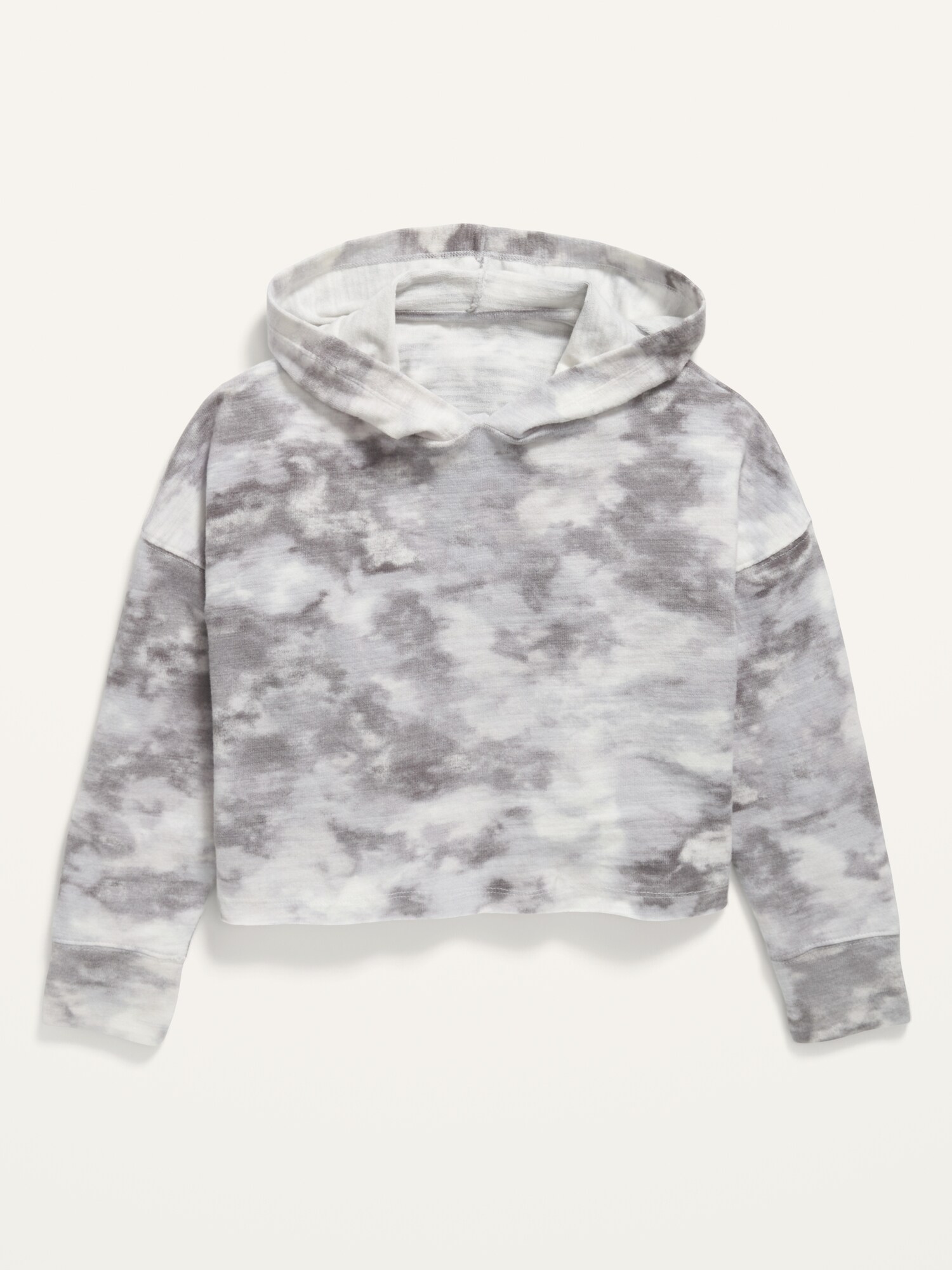 Oversized Raw-Hem Cropped Pullover Hoodie for Girls