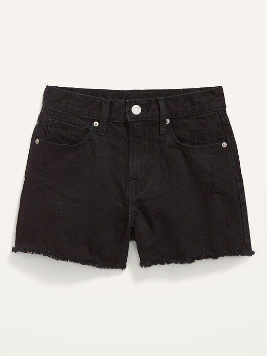 View large product image 1 of 2. Extra High-Waisted Distressed Black Cut-Off Jean Shorts for Girls