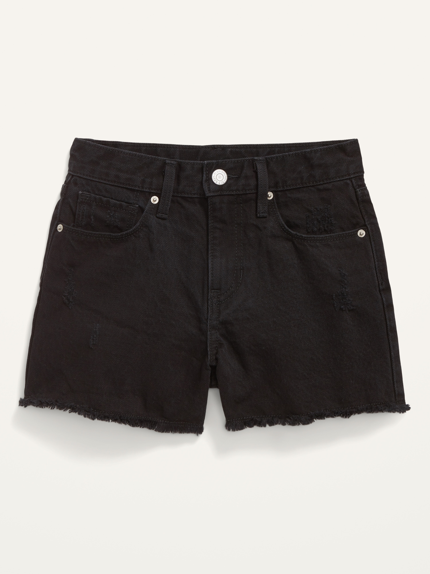 Extra High-Waisted Distressed Black Cut-Off Jean Shorts for Girls