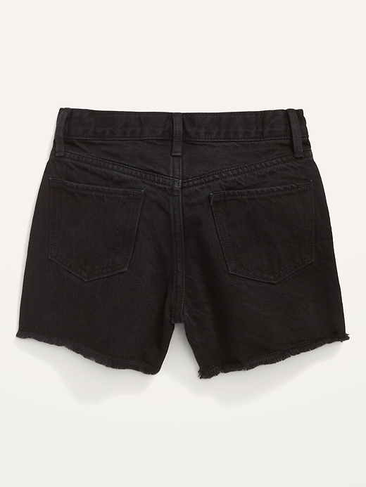 View large product image 2 of 2. Extra High-Waisted Distressed Black Cut-Off Jean Shorts for Girls