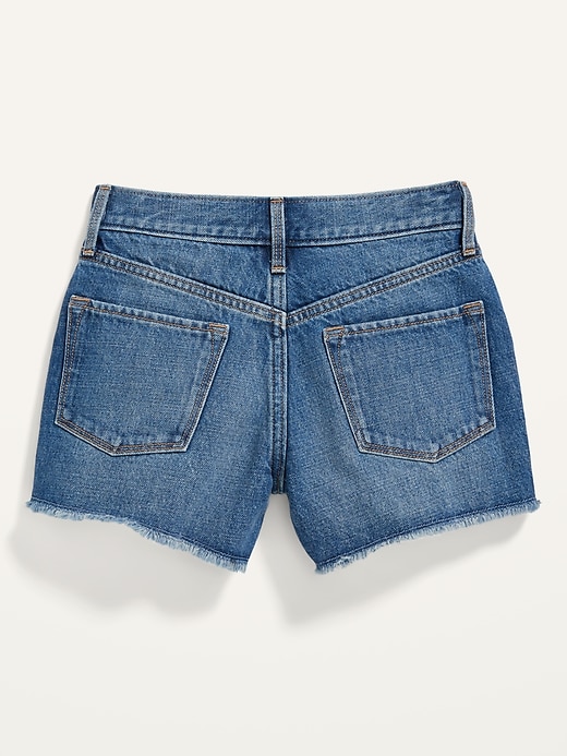 View large product image 2 of 2. Extra High-Waisted Medium-Wash Distressed Cut-Off Jean Shorts for Girls