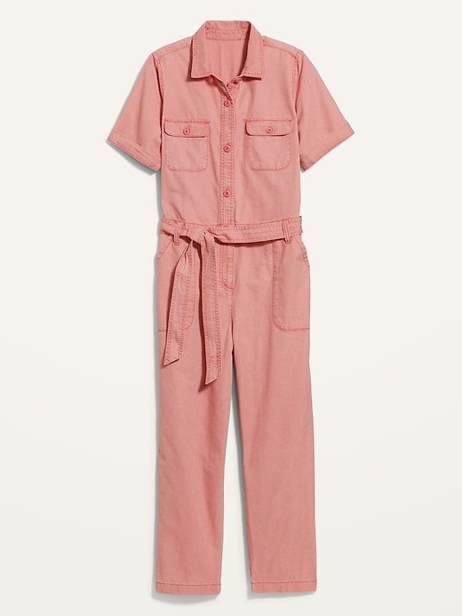 View large product image 2 of 2. Garment-Dyed Tie-Belt Utility Jumpsuit