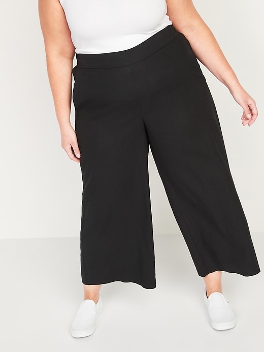 Image number 1 showing, High-Waisted Linen-Blend Plus-Size Culotte Pants