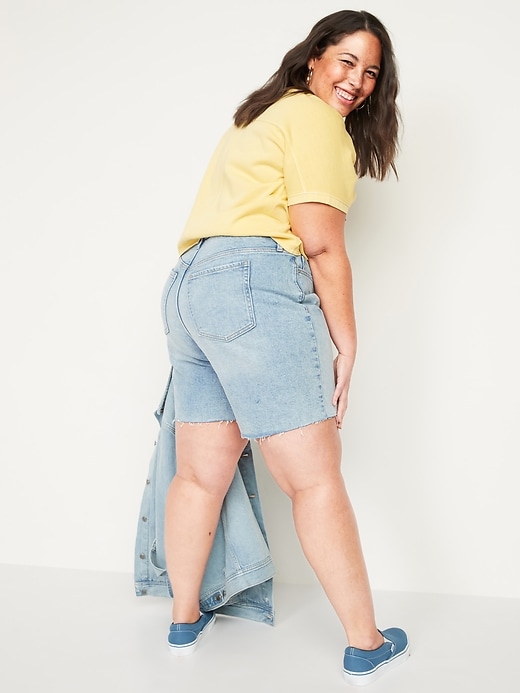 Image number 2 showing, Extra High-Waisted Secret-Slim Pockets Sky Hi Straight Plus-Size Button-Fly Cut-Off Jean Shorts -- 7-inch inseam