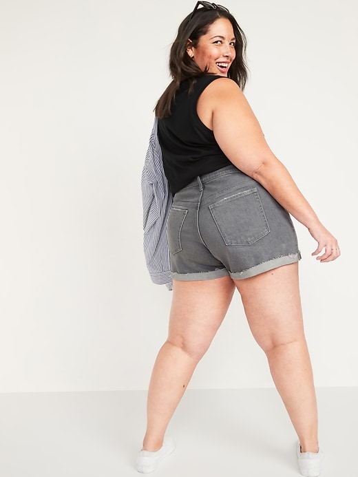 Image number 2 showing, High-Waisted Secret-Smooth Pockets O.G. Plus-Size Gray Cut-Off Jean Shorts -- 3-inch inseam