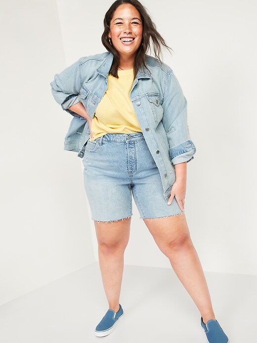 Image number 3 showing, Extra High-Waisted Secret-Slim Pockets Sky Hi Straight Plus-Size Button-Fly Cut-Off Jean Shorts -- 7-inch inseam