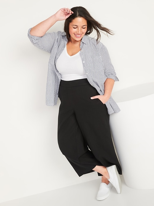 Image number 3 showing, High-Waisted Linen-Blend Plus-Size Culotte Pants