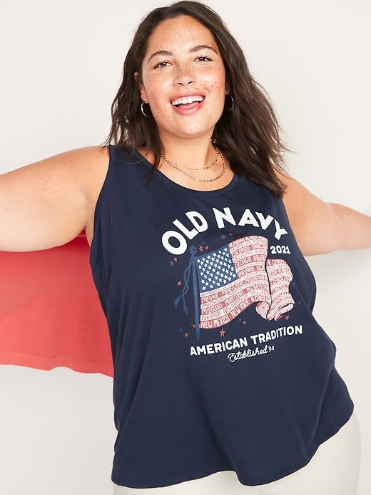View large product image 1 of 1. EveryWear 2021 American Flag Graphic Plus-Size Tank Top