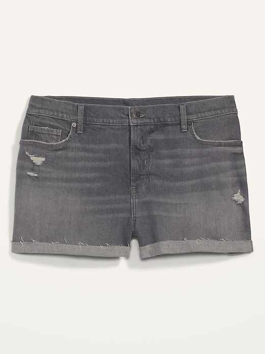 Image number 4 showing, High-Waisted Secret-Smooth Pockets O.G. Plus-Size Gray Cut-Off Jean Shorts -- 3-inch inseam