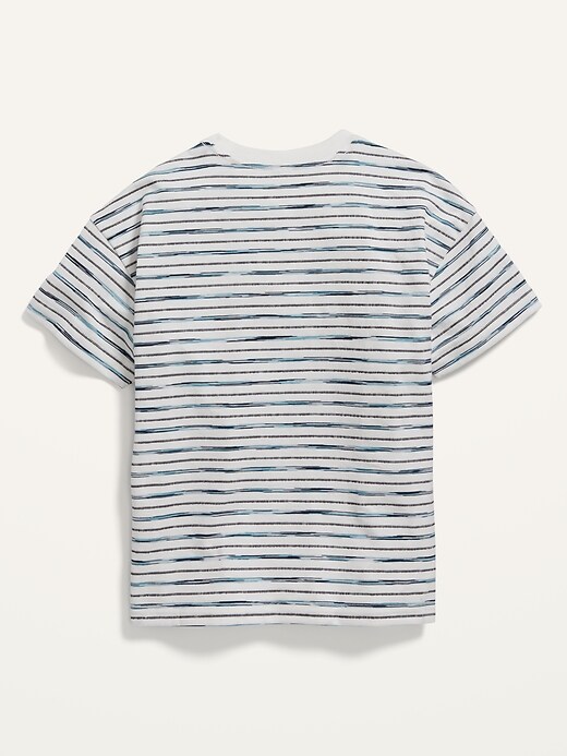 View large product image 2 of 2. Gender-Neutral Short-Sleeve Striped Loose-Fit Pocket T-Shirt For Kids