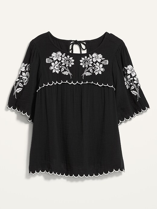 Image number 4 showing, Oversized Embroidered Plus-Size Short-Sleeve Blouse