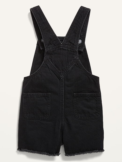 View large product image 2 of 2. Unisex Black-Wash Frayed-Hem Jean Shortalls for Toddler