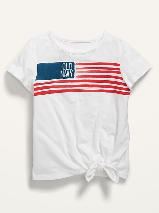 View large product image 1 of 2. Short-Sleeve Tie-Front Flag-Graphic Tee for Girls