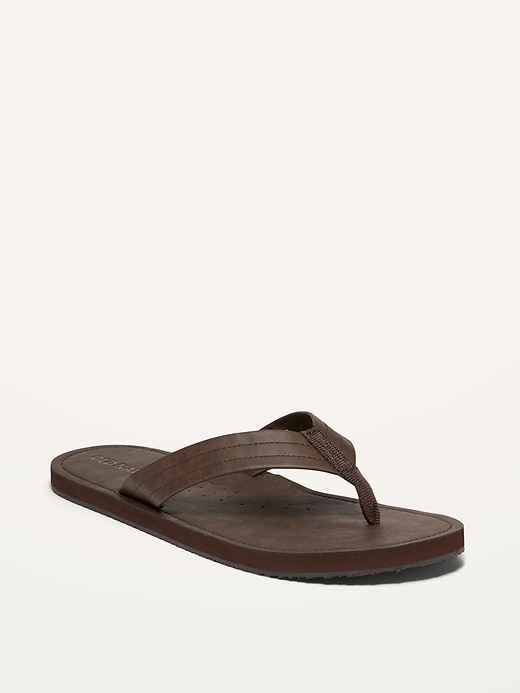 View large product image 1 of 1. Faux-Leather Flip-Flop Sandals