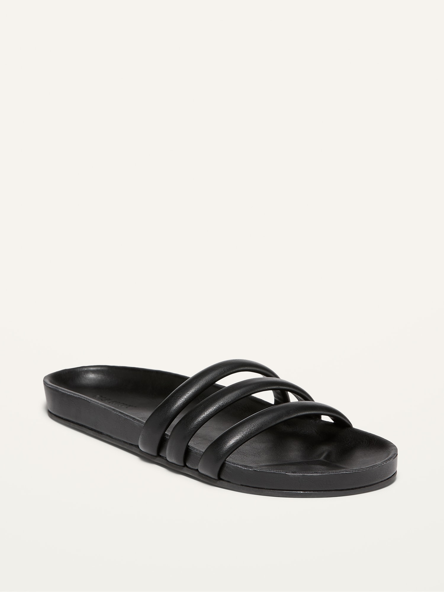 Faux-Leather Triple-Strap Slide Sandals for Women