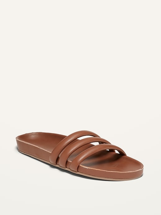 View large product image 1 of 1. Faux-Leather Triple-Strap Slide Sandals
