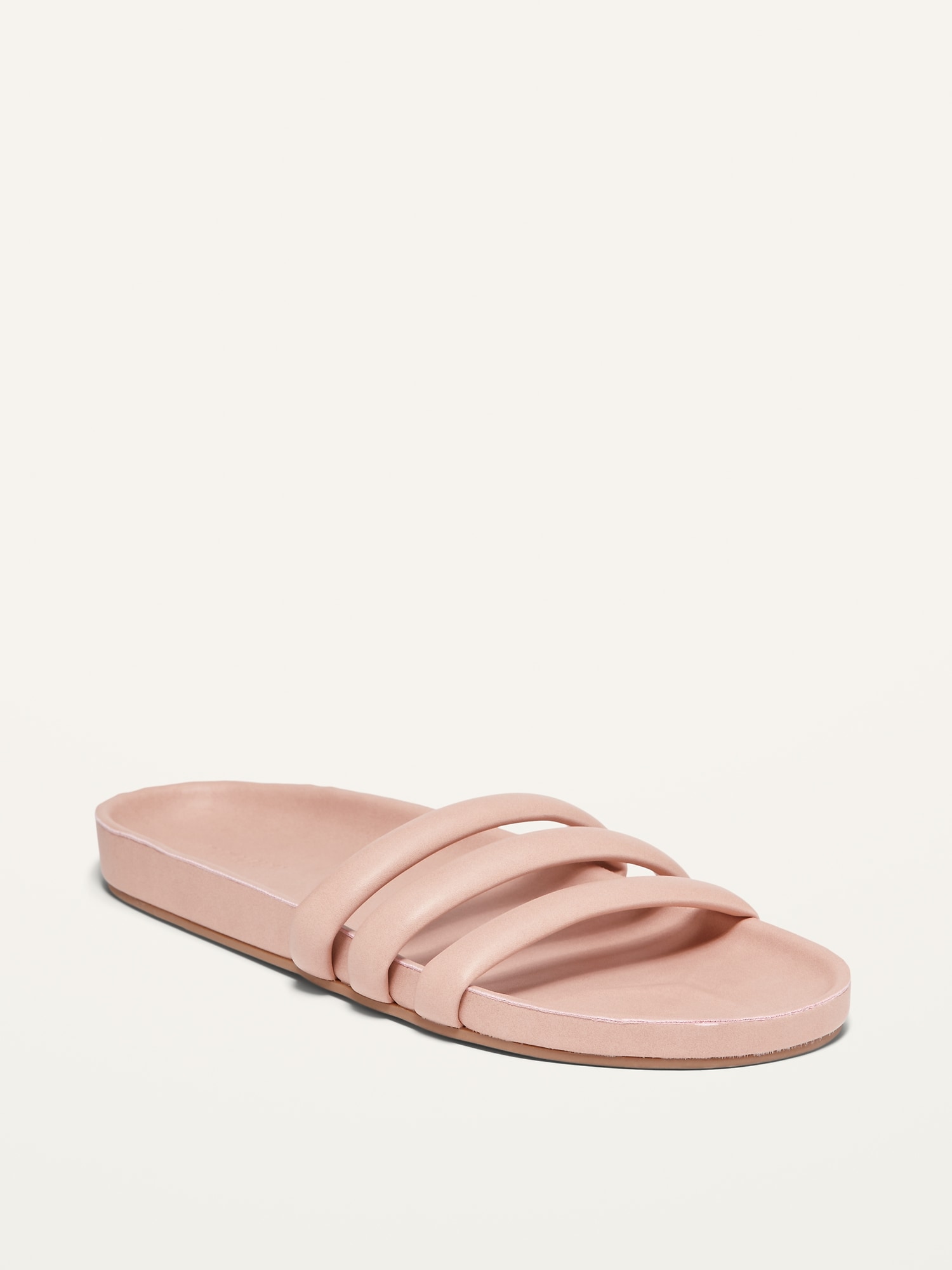 Faux-Leather Triple-Strap Slide Sandals for Women