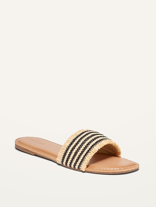 View large product image 1 of 1. Raffia Slide Sandals