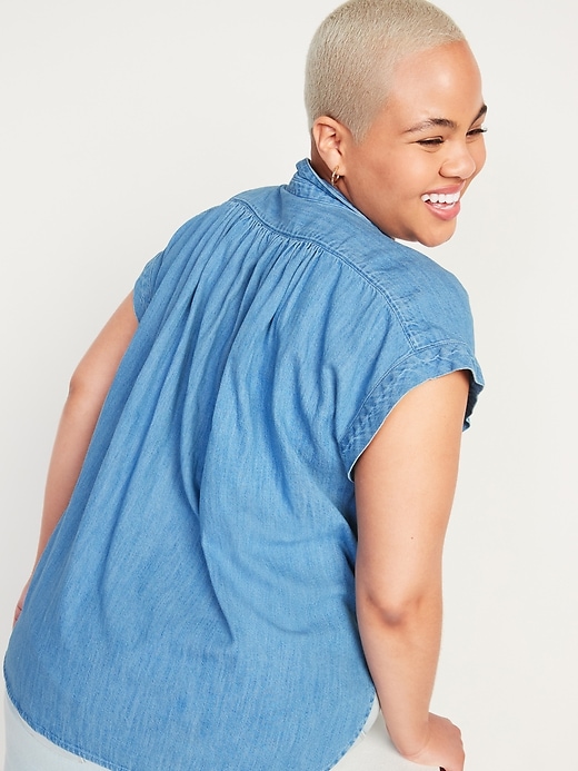 Image number 2 showing, Oversized Short-Sleeve Jean Shirt for Women
