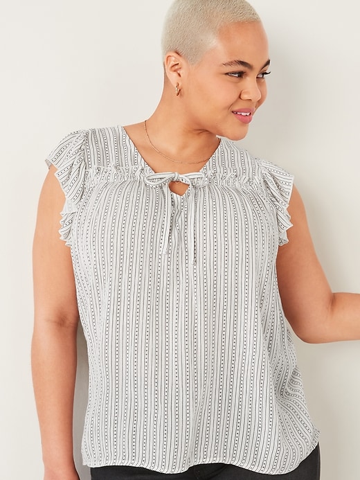 Image number 1 showing, Ruffled Crinkle-Texture Tie-Front Blouse for Women