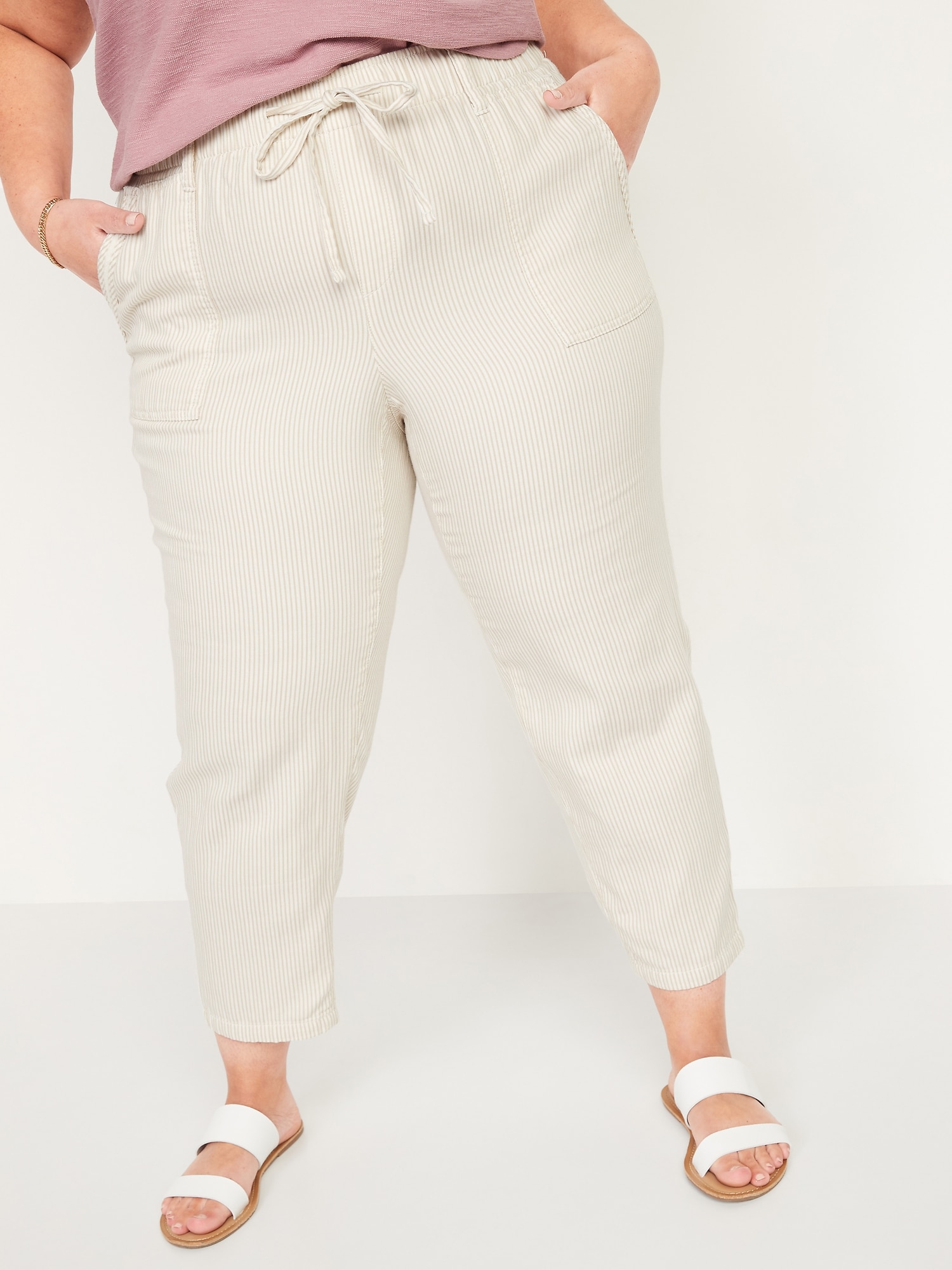 High Waisted Textured Twill Plus Size Utility Ankle Pants Old Navy
