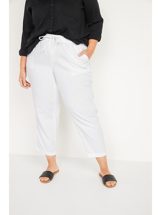 Image number 1 showing, High-Waisted Straight Cropped Plus-Size Linen-Blend Pants