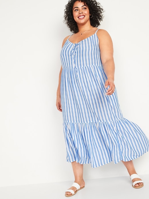 Image number 1 showing, Striped Tiered Tie-Front Maxi Swing Plus-Size Sundress