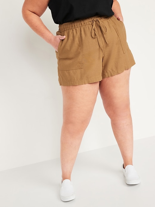 Image number 1 showing, High-Waisted Linen-Blend Tie-Front Plus-Size Utility Shorts -- 5-inch inseam