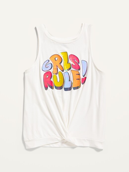 View large product image 1 of 2. Luxe Sleeveless Graphic Twist-Front Top for Girls