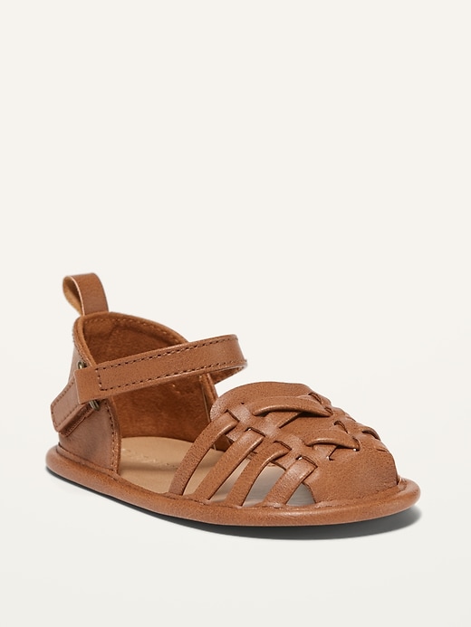 View large product image 1 of 4. Faux-Leather Ankle-Strap Huarache Flats for Baby