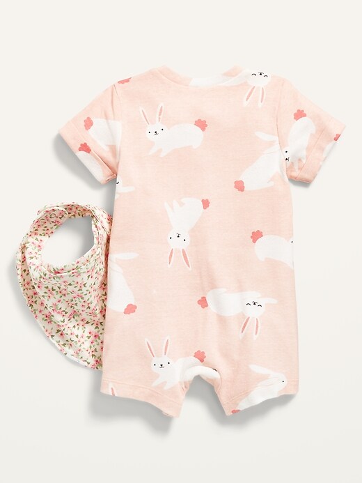 View large product image 2 of 2. Bunny-Print One-Piece and Floral Bib Set for Baby