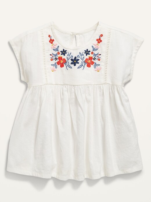 View large product image 1 of 2. Flutter-Sleeve Embroidered Swing Top for Toddler Girls