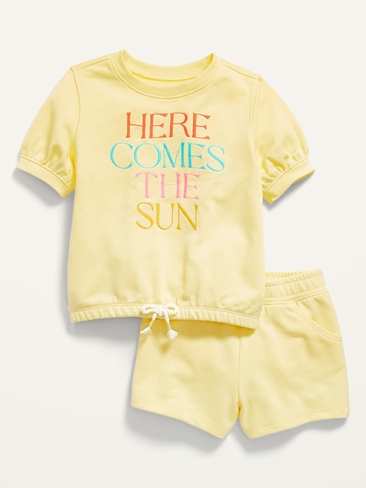 View large product image 1 of 1. Graphic French Terry Sweatshirt and Shorts Set for Toddler Girls