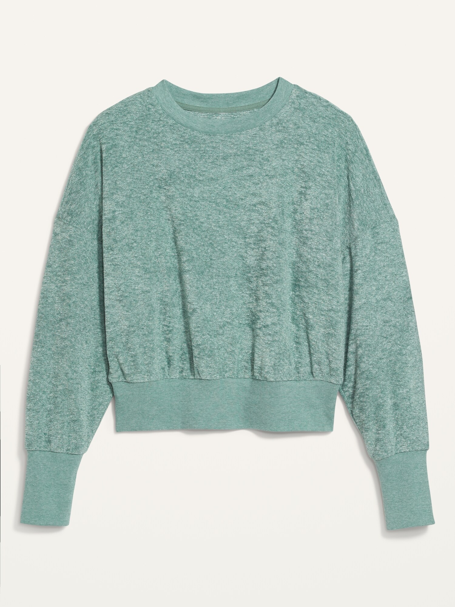 Loose Cropped Long-Sleeve Performance Slub-Knit Terry Sweatshirt for ...