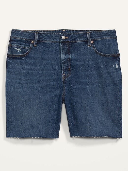 Image number 4 showing, Extra High-Waisted Secret-Slim Pockets Sky Hi Button-Fly Plus-Size Jean Shorts -- 7-inch inseam