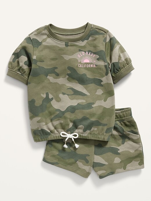 View large product image 1 of 2. Camo Logo-Graphic Sweatshirt & Shorts 2-Piece Set for Toddler Girls