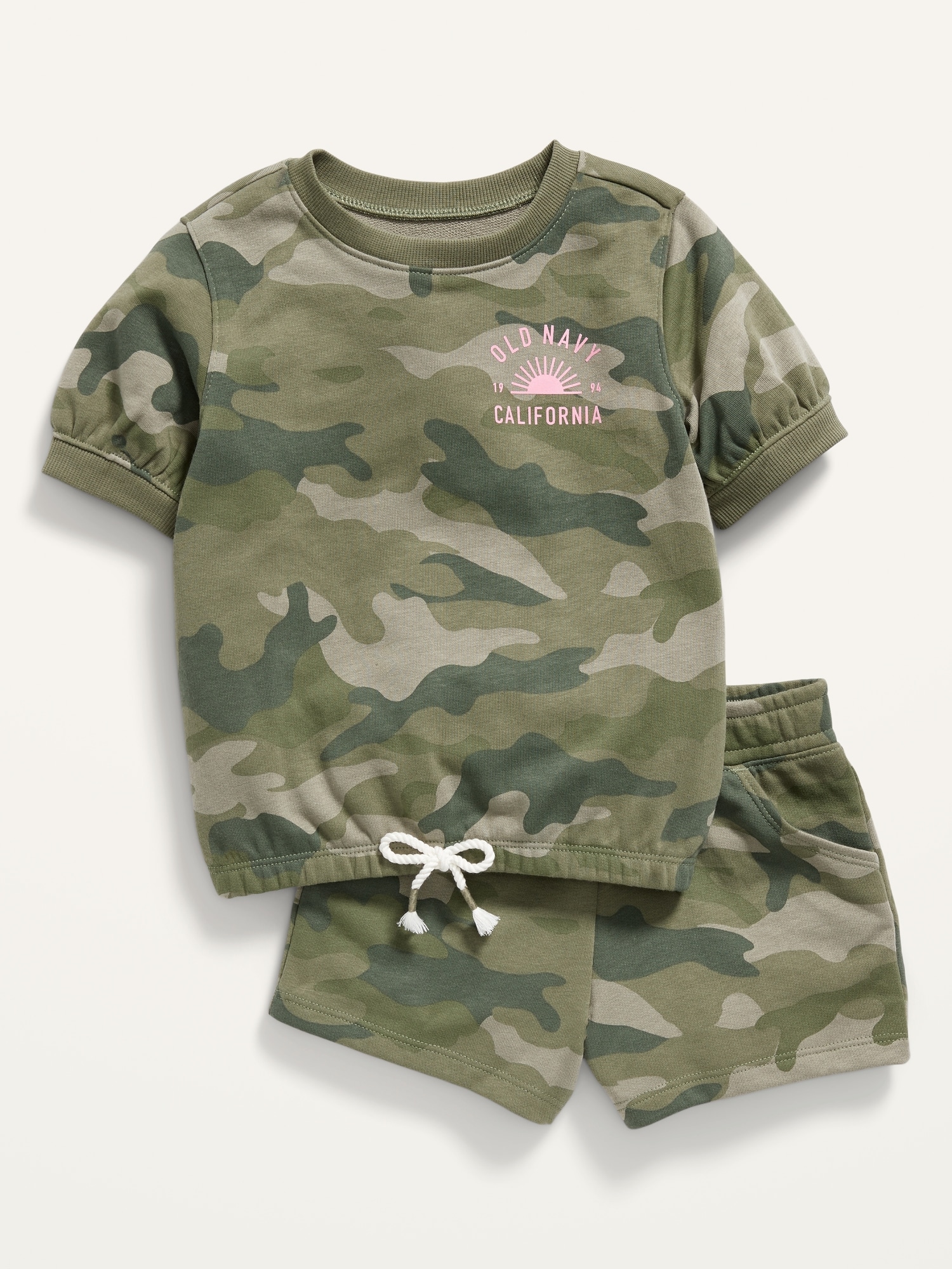 Camo Logo-Graphic Sweatshirt & Shorts 2-Piece Set for Toddler Girls