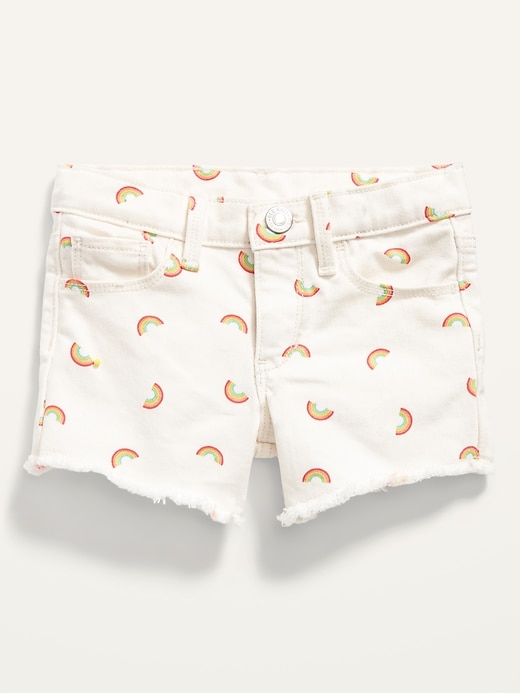 View large product image 1 of 2. Frayed-Hem Rainbow-Print Jean Shorts for Toddler Girls