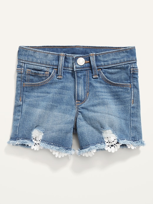 View large product image 1 of 2. Exposed-Lace Ripped Jean Shorts for Toddler Girls