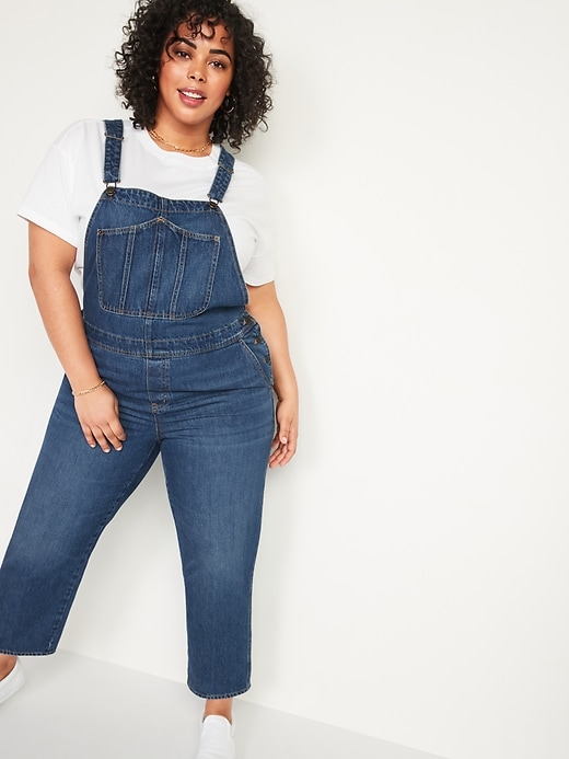 Image number 1 showing, Slouchy Straight Medium-Wash Workwear Plus-Size Jean Overalls