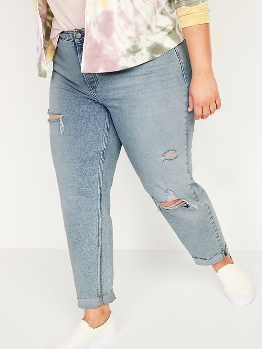 Image number 1 showing, Extra High-Waisted Sky Hi Straight Secret-Slim Pockets Plus-Size Button-Fly Ripped Jeans