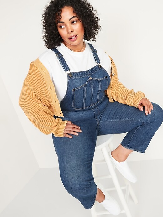 Image number 3 showing, Slouchy Straight Medium-Wash Workwear Plus-Size Jean Overalls